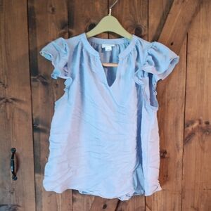 Liz Claiborne Soft Blue Ruffle Sleeve Blouse